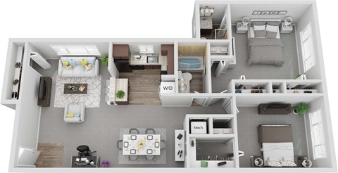 Floor plan for 2 beds, 2 baths, 1063 sqft
